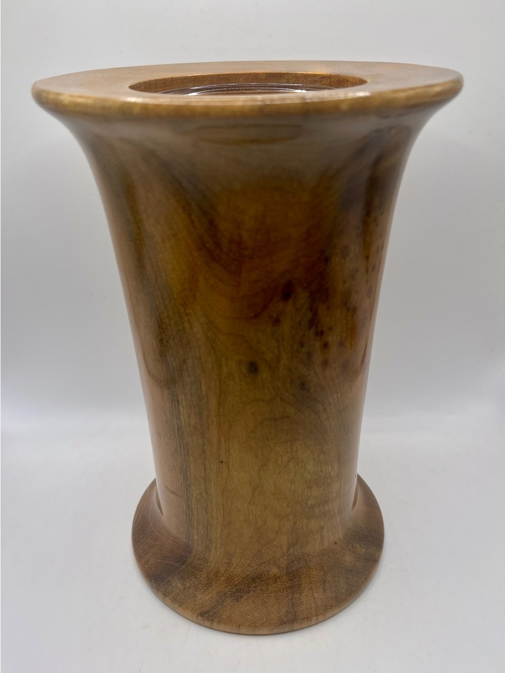 Orin L. Hess Rogue River Myrtlewood Vase w/ Glass Insert 7in Oregon Vintage
